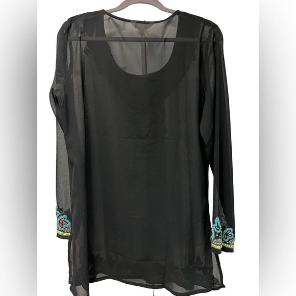 Lucky & Coco Beaded black Coverup/ Tunic Sheer Stunning Colorful Hand Beading - Picture 6 of 12